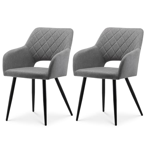 TUKAILAI Esszimmerstühle 2er Set aus Leinen, Küchenstuhl Polsterstuhl mit Offener Rückenlehne,Armlehnen,Gepolstertem Sitz, Metallbeinen, Stühle für Wohnzimmer,Esszimmer,Küche (1, Hellgrau) von TUKAILAI