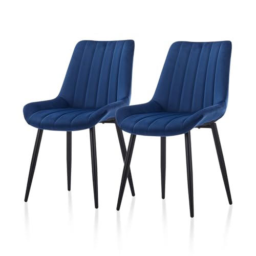TUKAILAI Esszimmerstühle 2er Set aus Samt, Küchenstühle mit Rückenlehne,weichen Kissen,Metallbeine, Ergonomische Sessel, Moderne Stühle für Küche,Esszimmer,Wohnzimmer,Empfangsraum, Blau von TUKAILAI
