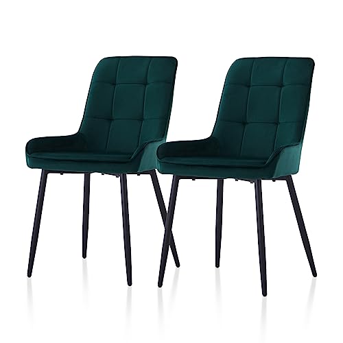 TUKAILAI Esszimmerstühle 2er Set aus Samt, Küchenstuhl Gepolstertem Sitz, Polsterstuhl mit Rückenlehne und Metallbeine, Wohnzimmerstuhl Freizeitstuhl für Küche Esszimmer Wohnzimmer,Grün von TUKAILAI