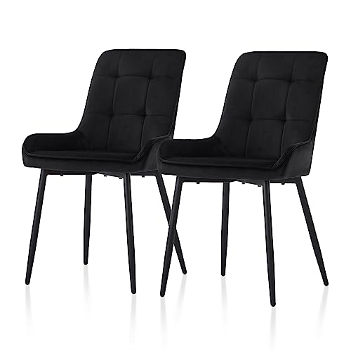 TUKAILAI Esszimmerstühle 2er Set aus Samt, Küchenstuhl Gepolstertem Sitz, Polsterstuhl mit Rückenlehne und Metallbeine, Wohnzimmerstuhl Freizeitstuhl für Küche Esszimmer Wohnzimmer,Schwarz von TUKAILAI