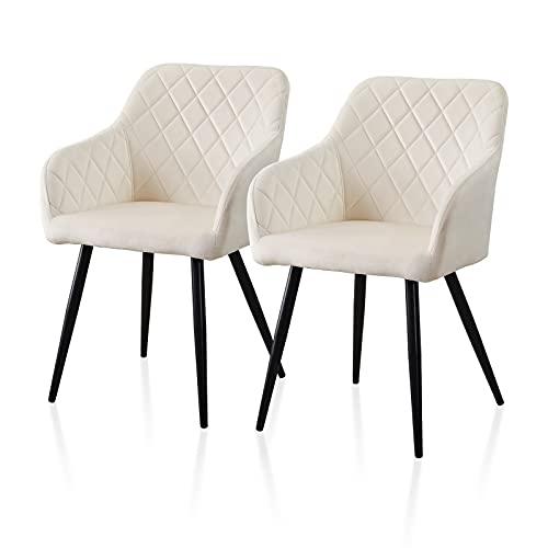 TUKAILAI Esszimmerstühle 2er Set, Küchenstühle Samt,Polsterstühle Wohnzimmerstühle Sessel mit Armlehnen Rückenlehne Metallbeinen, für Küche Esszimmer Wohnzimmer, bis 120kg,Creme von TUKAILAI