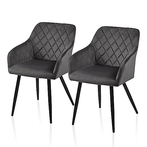 TUKAILAI Esszimmerstühle 2er Set, Küchenstühle Samt,Polsterstühle Wohnzimmerstühle Sessel mit Armlehnen Rückenlehne Metallbeinen, für Küche Esszimmer Wohnzimmer, bis 120kg von TUKAILAI