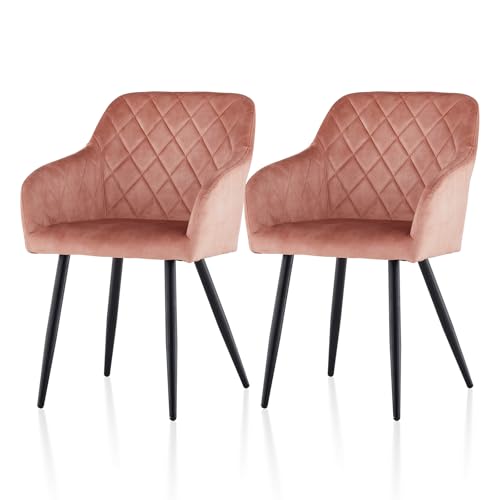 TUKAILAI Esszimmerstühle 2er Set aus Samt, Küchenstuhl Polsterstuhl Wohnzimmerstuhl Sessel mit Armlehnen Rückenlehne Metallbeinen, für Küche Esszimmer Wohnzimmer Lounge,Rosa von TUKAILAI