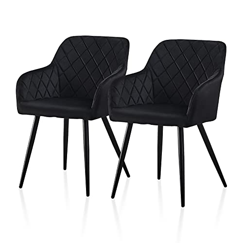 TUKAILAI Esszimmerstühle 2er Set aus Samt, Küchenstuhl Polsterstuhl Wohnzimmerstuhl Sessel mit Armlehnen Rückenlehne Metallbeinen, für Küche Esszimmer Wohnzimmer Lounge,Schwarz von TUKAILAI