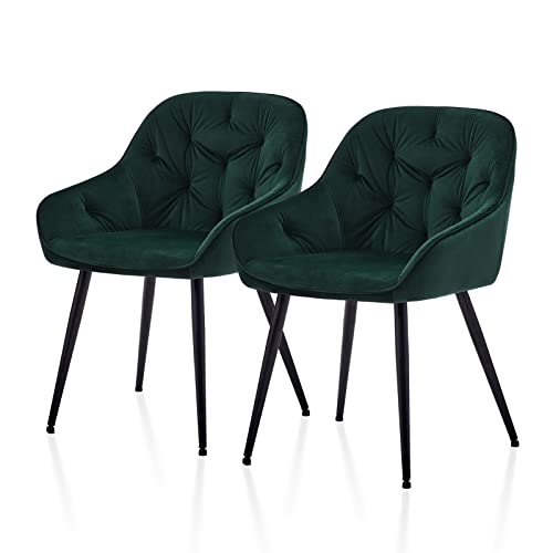TUKAILAI Esszimmerstühle 2er Set aus Samt, Küchenstuhl Polsterstuhl Wohnzimmerstuhl mit Armlehne Rückenlehne Gepolstert Metallbeinen,Sessel Freizeitstuhl für Küche Wohnzimmer Lounge, Grün von TUKAILAI
