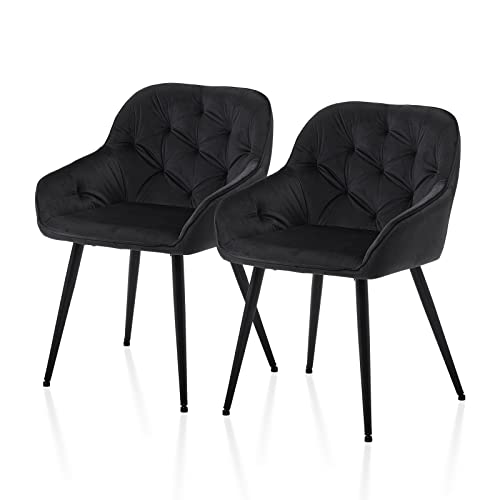 TUKAILAI Esszimmerstühle 2er Set aus Samt, Küchenstuhl Polsterstuhl Wohnzimmerstuhl mit Armlehne Rückenlehne Gepolstert Metallbeinen,Sessel Freizeitstuhl für Küche Wohnzimmer Lounge, Schwarz von TUKAILAI