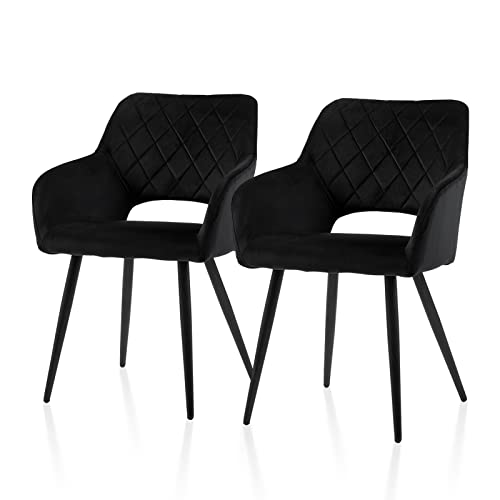 TUKAILAI Esszimmerstühle 2er Set aus Samt, Küchenstuhl Polsterstuhl mit Offener Rückenlehne,Armlehnen,Gepolstertem Sitz, Metallbeinen, Schwarz Stühle für Wohnzimmer,Esszimmer,Küche von TUKAILAI
