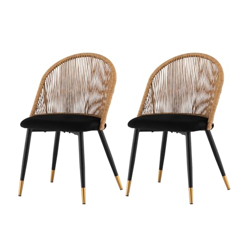 TUKAILAI Esszimmerstühle 2er Set mit Rattan,Samt, Metall,Rattansessel mit Gepolstertem Sitz, Küchenstuhl mit Armlehnen,Rattanstuhl, Polsterstuhl Stuhl,Retro-Freizeitstühle,Schwarz TUKAILAI Esszimmerstühle 2er Set mit Rattan,Samt, Metall,Rattansessel mit Gepolstertem Sitz, Küchenstuhl mit Armlehnen,Rattanstuhl, Polsterstuhl Stuhl,Retro-Freizeitstühle,Schwarz von TUKAILAI
