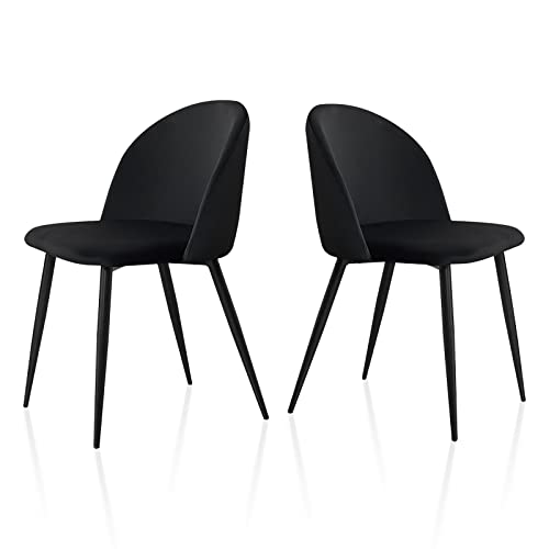 TUKAILAI Esszimmerstühle 2er Set mit Samt, Küchenstuhl Polsterstuhl Wohnzimmerstuhl mit Rückenlehne, Metallbeine, Anthrazit Moderner Stuhl Esszimmer, Schwarz von TUKAILAI