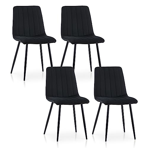 TUKAILAI Esszimmerstühle 4er Set, Küchenstuhl aus Samt mit gepolstertem Sitz, Polsterstuhl mit Metallbeinen, esszimmerstuhl mit Rückenlehne, stühle esszimmer,Dining Chair modern,Schwarz von TUKAILAI
