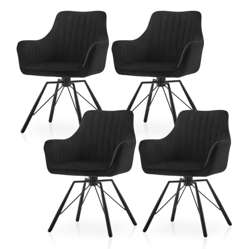 TUKAILAI Esszimmerstühle 4er-Set, Moderne Küchenstuhl Samt, Polsterstuhl mit Armlehnen Rückenlehne Metallbeine, Sessel für Esszimmer Wohnzimmer Küche Schlafzimmer, Schwarz von TUKAILAI