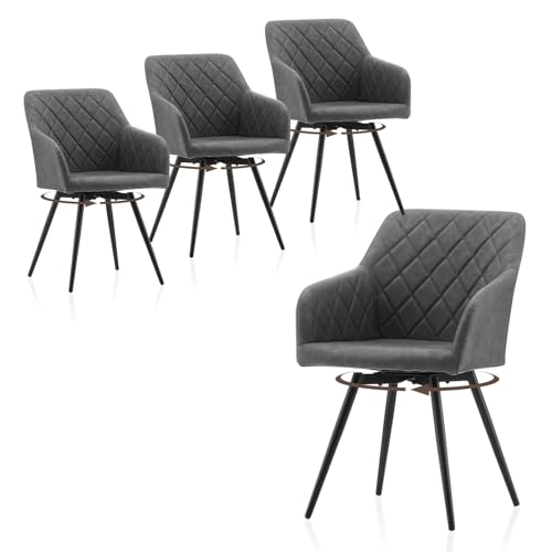 TUKAILAI Esszimmerstühle 4er Set，360° Esszimmerstühle Drehbar mit Rückenlehne, Bequemer Armlehnen Kunstleder Küchenstuhl ，Stühle und Sessel, geeignet für Esszimmer und Wohnzimmer (Light Grey) von TUKAILAI