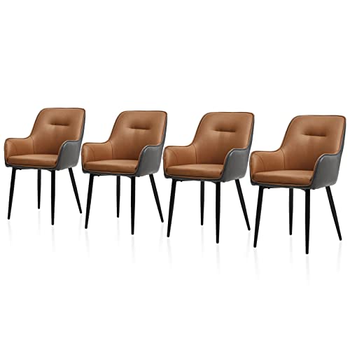 TUKAILAI Esszimmerstühle 4er Set Gepolstertes Leder Sitz Armlehnstuhl Lounge Ledersessel Polsterstuhl Wohnzimmerstuhl Schlafzimmerstuhl, Design Küchenstuhl mit Rückenlehne und Metallbeinen, Braun Grau von TUKAILAI