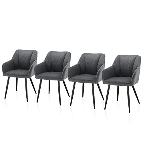 TUKAILAI Esszimmerstühle 4er Set Küchenstuhl Polsterstuhl Leinenstoff Sitz Lounge Sessel Wohnzimmerstuhl Schlafzimmerstuhl, Modern Design Armlehnstuhl mit Rückenlehne und Metallbeinen, Grau von TUKAILAI