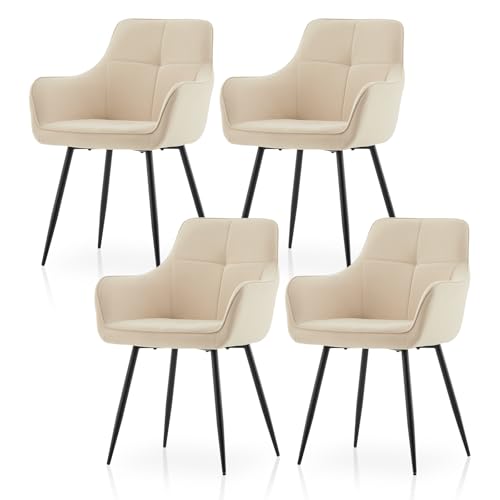 TUKAILAI Esszimmerstühle 4er Set Samtstoff, Küchenstühle Polsterstühle Armlehnstuhl mit Metallbeine, Sessel modern für Küche Esszimmer Wohnzimmer Schminktisch, 150 kg Tragfähigkeit, Creme von TUKAILAI