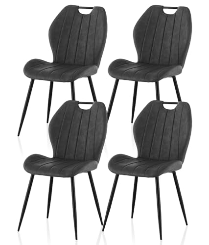 TUKAILAI Esszimmerstühle 4er Set aus Kunstleder, Küchenstuhl Polsterstuhl Wohnzimmerstuhl mit Polster-Rückenlehne und Metallbeine, Stühle Sessel für Esszimmer Wohnzimmer Küche Schlafzimmer, Grau von TUKAILAI
