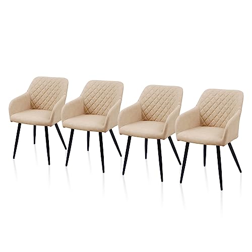 TUKAILAI Esszimmerstühle 4er Set aus Kunstleder, Modern Küchenstuhl Polsterstuhl Wohnzimmerstuhl Sessel mit Armlehnen Rückenlehne Metallbeinen, für Küche Esszimmer Wohnzimmer Lounge,Creme von TUKAILAI