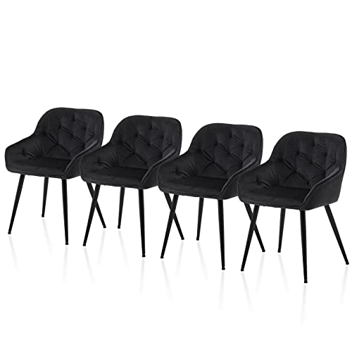 TUKAILAI Esszimmerstühle 4er Set mit Sitzfläche aus Samt, Armlehnstuhl, Esszimmerstuhl Küchenstuhl Polsterstuhl Wohnzimmerstuhl mit Armlehne, Sessel Freizeitstuhl für Küche Wohnzimmer Lounge, Schwarz von TUKAILAI