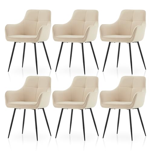 TUKAILAI Esszimmerstühle 6er Set Samtstoff, Küchenstühle Polsterstühle Armlehnstuhl mit Metallbeine, Sessel modern für Küche Esszimmer Wohnzimmer Schminktisch, 150 kg Tragfähigkeit, Creme von TUKAILAI