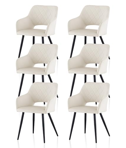 TUKAILAI Esszimmerstühle 6er Set aus Samt, Küchenstuhl Polsterstuhl mit Offener Rückenlehne,Armlehnen,Gepolstertem Sitz, Metallbeinen, Stühle für Wohnzimmer,Esszimmer,Küche, Creme von TUKAILAI