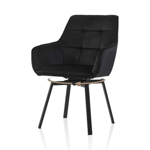 TUKAILAI Esszimmerstühle Drehbar, Drehstuhl esszimmer Samt mit Armlehnen Rückenlehne Gepolsterter Sitz Metallbeine, Armlehnstuhl Küchenstühle Polsterstuhl Sessel für Küche (Schwarz) von TUKAILAI