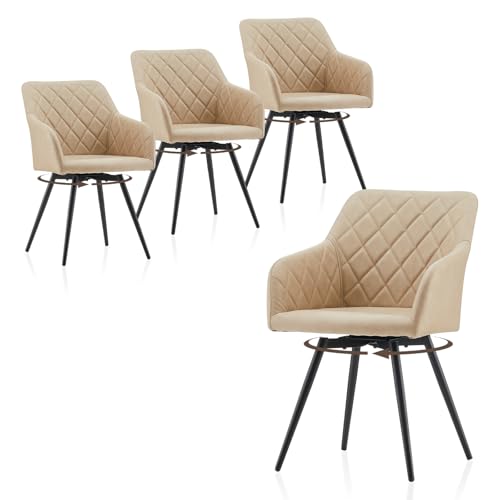 TUKAILAI Esszimmerstühle Drehbar 4er-Set Kunstleder, Drehstuhl Esszimmer mit Armlehnen Rückenlehne Metallbeine,Küchenstuhl Polsterstuhl Armlehnenstuhl für Wohnzimmer Küche Schlafzimmer, Beige TUKAILAI Esszimmerstühle Drehbar 4er-Set Kunstleder, Drehstuhl Esszimmer mit Armlehnen Rückenlehne Metallbeine,Küchenstuhl Polsterstuhl Armlehnenstuhl für Wohnzimmer Küche Schlafzimmer, Beige von TUKAILAI