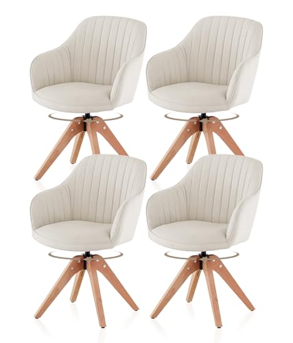 TUKAILAI Esszimmerstühle Drehbar 4er-Set aus Leinen, Drehstuhl Esszimmer mit Armlehnen Rückenlehne Massivholzbeine,Küchenstuhl Polsterstuhl Armlehnenstuhl für Wohnzimmer Küche Schlafzimmer, Creme von TUKAILAI