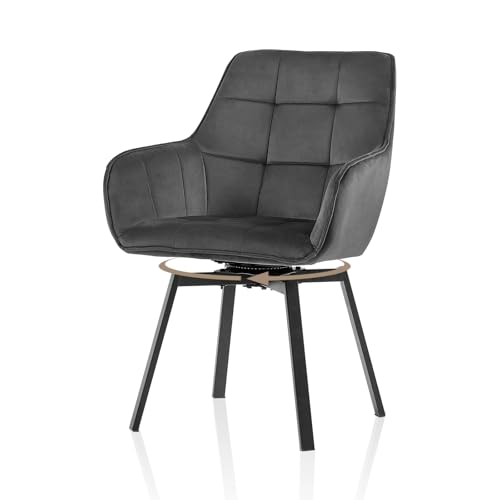 TUKAILAI Esszimmerstühle Drehbar Set, Drehstuhl esszimmer Samt mit Armlehnen Rückenlehne Gepolsterter Sitz Metallbeine, Armlehnstuhl Küchenstühle Polsterstuhl Sessel für Küche (Grau) von TUKAILAI