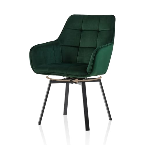TUKAILAI Esszimmerstühle Drehbar Set, Drehstuhl esszimmer Samt mit Armlehnen Rückenlehne Gepolsterter Sitz Metallbeine, Armlehnstuhl Küchenstühle Polsterstuhl Sessel für Küche (Grün) von TUKAILAI