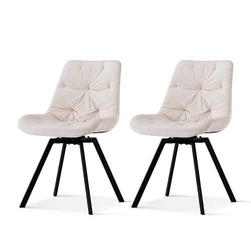 TUKAILAI Esszimmerstühle drehbar 2er-Set, Küchenstuhl mit Samt, Polsterstuhl ohne Armlehnen, Drehstuhl mit Rückenlehne,Metall,Gepolstertem Sitz, für Esszimmer Wohnzimmer Küche Büro, Creme von TUKAILAI