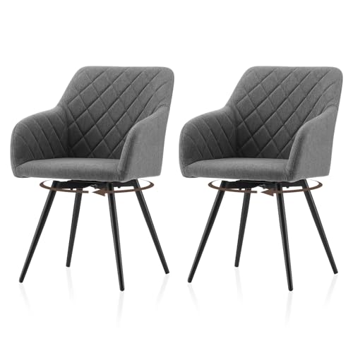 TUKAILAI Esszimmerstühle drehbar 2er Set, küchenstühle mit 360° Drehfunktion und Armlehnen, Bequemer gepolsterter Sessel mit Rückenlehne Geeignet für Schlafzimmer, Küche und Büro，Dunkelgrau von TUKAILAI
