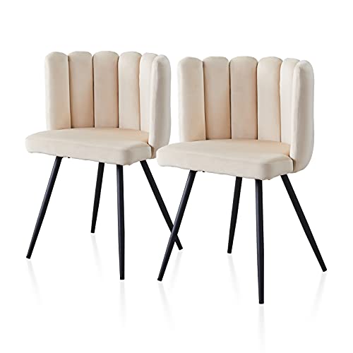 TUKAILAI Esszimmerstuhl 2er Set Samt, Moderner Design Sessel Schminktisch Stuhl mit Armlehnen Gepolsterter Sitz Metallbeinen, Polsterstuhl für Schminktisch Esszimmer Schlafzimme Wohnzimmer, Creme von TUKAILAI