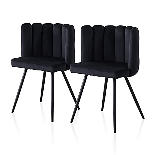 TUKAILAI Esszimmerstuhl 2er Set Samt, Moderner Design Sessel Schminktisch Stuhl mit Armlehnen Gepolsterter Sitz Metallbeinen, Polsterstuhl für Schminktisch Esszimmer Schlafzimme Wohnzimmer, Schwarz von TUKAILAI