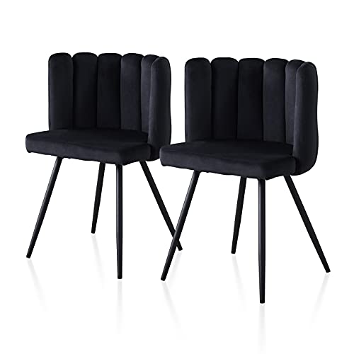 Einzigartiger Samt Esszimmerstuhl 2er Set, dick gepolstert, gepolsterte Sitzfläche mit Metallbeinen für Esszimmer, Akzentstuhl für Schlafzimmer, moderner Freizeitstuhl, Sessel, Cocktailsessel Schwarz von TUKAILAI