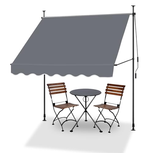 TUKAILAI Klemmmarkise Balkonmarkise 200 x 120cm Klemmmarkise mit Handkurbel Balkon UV-blockiert Balkonmarkise höhenverstellbar wasserdicht aus Metall und Polyester (200 x 120cm, Grau) von TUKAILAI