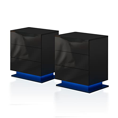 TUKAILAI Nachttisch 2er Set mit LED, Beistelltisch Schwarz, Nachtschrank mit 3 Schublade, Nachtkasten modern für Wohnzimmer und Schlafzimmer TUKAILAI Nachttisch 2er Set mit LED, Beistelltisch Schwarz, Nachtschrank mit 3 Schublade, Nachtkasten modern für Wohnzimmer und Schlafzimmer von TUKAILAI