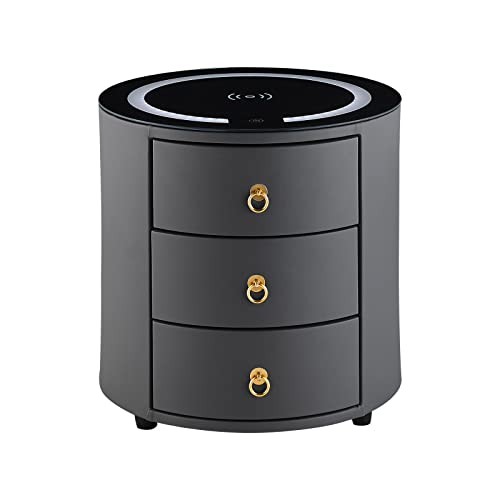 TUKAILAI Nachttisch mit Ladefunktion, Nightstand mit LED, Nachtschrank mit 3 Schubladen, Schlafzimmer Beistelltisch, Nachtkasten Modern, Nachttisch Rund 46×46×46cm, Grau TUKAILAI Nachttisch mit Ladefunktion, Nightstand mit LED, Nachtschrank mit 3 Schubladen, Schlafzimmer Beistelltisch, Nachtkasten Modern, Nachttisch Rund 46×46×46cm, Grau von TUKAILAI