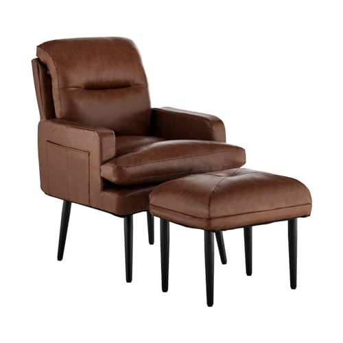 TUKAILAI Relaxsessel mit Hocker, Fernsehsessel aus Liegefunktion,Verstellbar Ohrensessel Liegesessel mit Metallbeine und Fußhocker,Polstersessel für Wohnzimmer Schlafzimmer, Kunstleder Braun von TUKAILAI