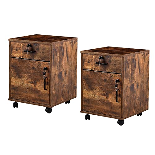 TUKAILAI Rollcontainer, Rollcontainer Abschließbar, Aktenschrank mit Schubladen, Büroschrank mit Rollen, Drucker Ablagefächer für Büromöbel 40x40x57 cm, Braun Holz von TUKAILAI