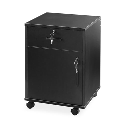 TUKAILAI Rollcontainer, Rollcontainer Abschließbar, Aktenschrank mit Schubladen, Büroschrank mit Rollen, Drucker Ablagefächer für Büromöbel 40x40x57 cm, Schwarz von TUKAILAI