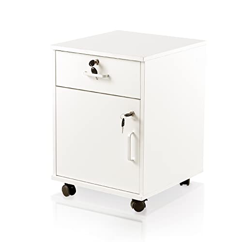 TUKAILAI Rollcontainer, Rollcontainer Abschließbar, Aktenschrank mit Schubladen, Büroschrank mit Rollen, Drucker Ablagefächer für Büromöbel 40x40x57 cm, Weiß von TUKAILAI