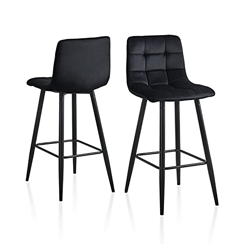 TUKAILAI Barhocker 2er Set Samt 65cm Höhe, Barstuhl Stereoskopisches Rasterbild, Tresenhocker Bistrohocker mit Rückenlehne und Metallbeine, Hocker für Küche Esszimmer Bistro Counter, Schwarz von TUKAILAI