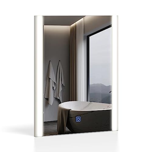 TUKAILAI Spiegel Mit Beleuchtung, LED Badezimmerspiegel für Badezimmer, Wandmontiert, 3-Farben-Beleuchtungsspiegel, Touch-Schalter, Schminkspiegel, (40×50cm von TUKAILAI