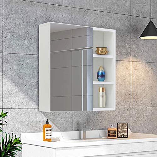 TUKAILAI Spiegelschrank Badezimmerschrank mit verstellbaren Einlegeboden und offenen Regal, mit 1 Spielgeltüren Wandschrank Medizinschrank Hängeschrank für Badezimmer Badschrank Aufbewahrungsschrank von TUKAILAI