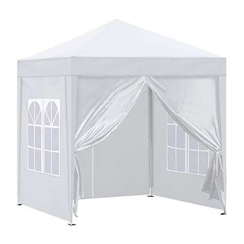 TUKAILAI Tragbarer robuster Pop-Up-Pavillon, Gartenpavillon, Vorzelt, Überdachung mit 4 Seitenteilen und Tragetasche, Stahlrahmen, für Outdoor, Hochzeit, Party Event, Vier Jahreszeiten 3 x 3 m, weiß von TUKAILAI