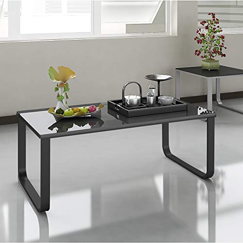 TUKAILAI Couchtisch Schwarz Glas mit Metallrahmen Beistelltisch Nachttisch Wohnzimmer Schlafzimmer Wohnmöbel von TUKAILAI