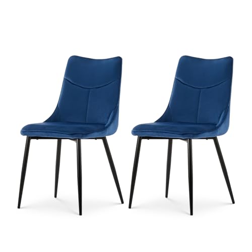 TUKAILAi Esszimmerstühle 2er Set Blau Samt Gepolsterter Sitz Lounge Küchenstühle mit Hoher Rückenlehne Wohnzimmerstuhl Freizeit Empfangsstühle mit Metallbeinen von TUKAILAI