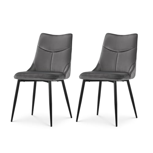 TUKAILAi Esszimmerstühle 2er Set Grau Samt Gepolsterter Sitz Lounge Küchenstuhl mit Hoher Rückenlehne Wohnzimmerstuhl Freizeit Empfangsstühle mit Metallbeinen von TUKAILAI