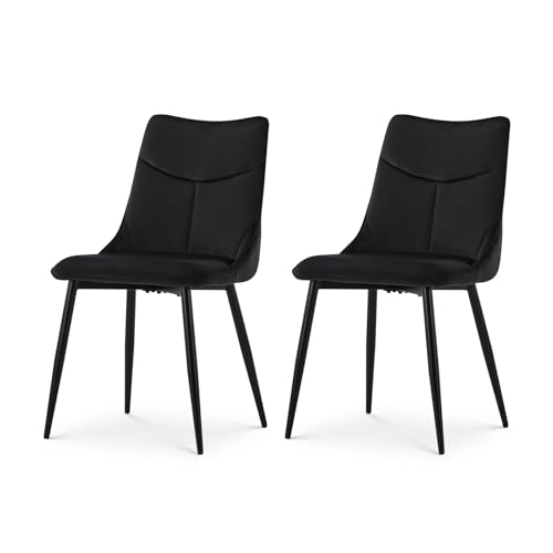 TUKAILAi Esszimmerstühle 2er Set Schwarz Samt Gepolsterter Sitz Lounge Küchenstühle mit Hoher Rückenlehne Wohnzimmerstühle Freizeit Empfangsstühle mit Metallbeinen von TUKAILAI