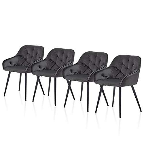 TUKAILAi Esszimmerstühle, Freizeit, gepolstert, Samt, Küche, Wohnzimmer, gepolsterter Sitz und Metallbeine, Schlafzimmer, Empfangsmöbel, Set mit 4 Stück, Grau von TUKAILAI